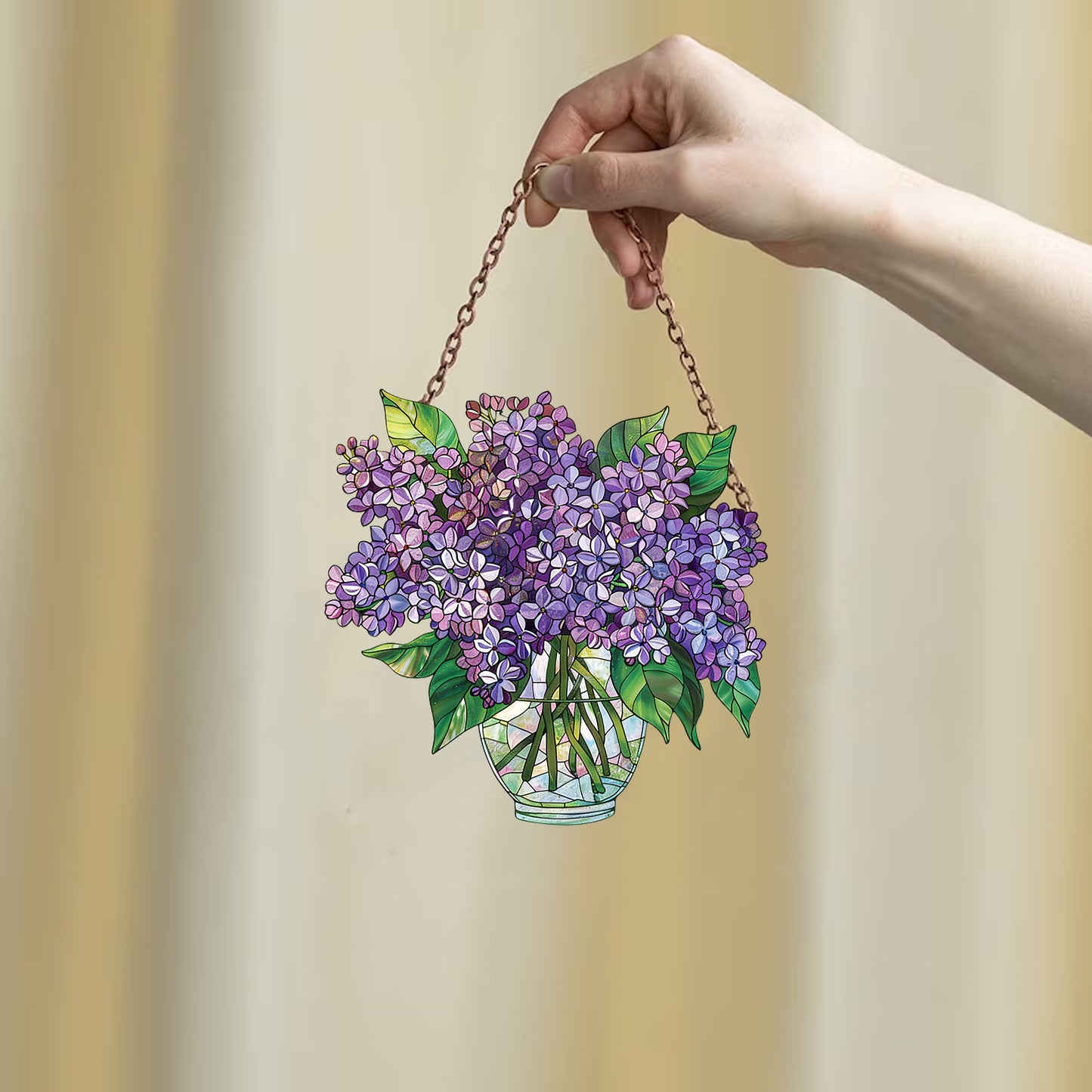 Lilac Bouquet Window Decor, Flowers Acrylic Window Hanging Art Decoration, Monstera plant Ornament, Gift for her, Mothers day, House decor
