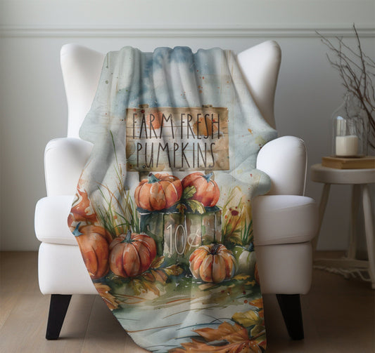 Fall Blanket Farmhouse Pumpkin Home Decor Rustic Farm Stand Fleece Blanket Autumn Lovers Gift Thanksgiving Decor Pumpkin Throw Bedding