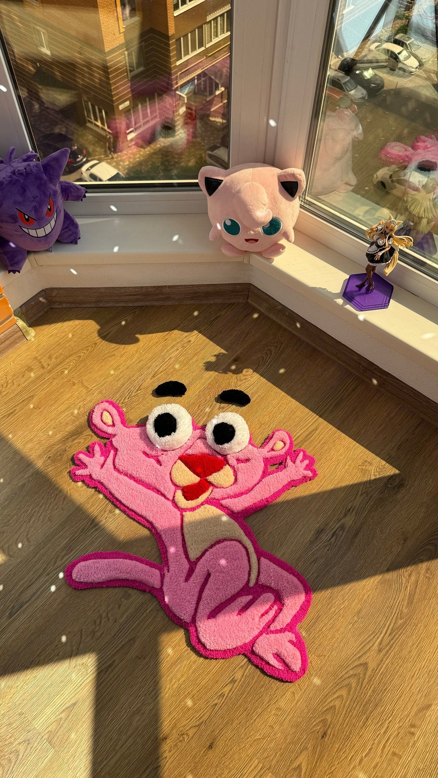 Pink Panther Tufted Rug – Custom 3D Puffy Rug, Handmade Cartoon Carpet, Cute Funny Room Decor, Bold Gift for Pink Lovers or Kids Room