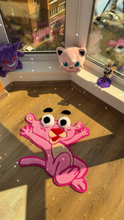 Pink Panther Tufted Rug – Custom 3D Puffy Rug, Handmade Cartoon Carpet, Cute Funny Room Decor, Bold Gift for Pink Lovers or Kids Room