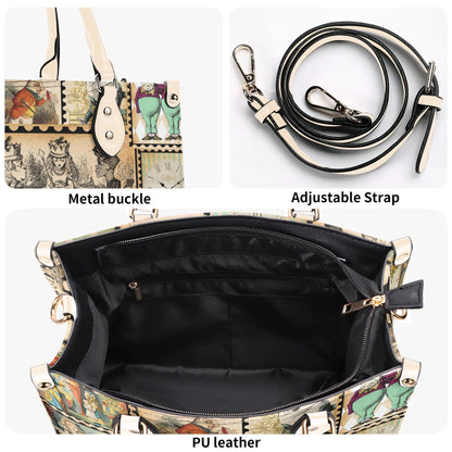 Alice in Wonderland Vintage Stamp Handbag. Womans leather purse. Vintage handbag. Gift for her, Gift for Friend. Leather handbag.