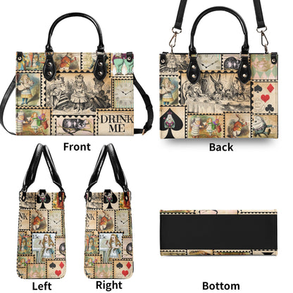 Alice in Wonderland Vintage Stamp Handbag. Womans leather purse. Vintage handbag. Gift for her, Gift for Friend. Leather handbag.