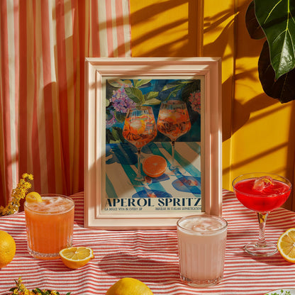 Aperol Spritz Print, Retro Italian Travel Cocktail Print, Kitchen Poster, Trendy Italian Wall Art, Modern Vintage Summer, Bar Cart Art