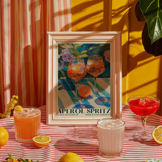 Aperol Spritz Print, Retro Italian Travel Cocktail Print, Kitchen Poster, Trendy Italian Wall Art, Modern Vintage Summer, Bar Cart Art