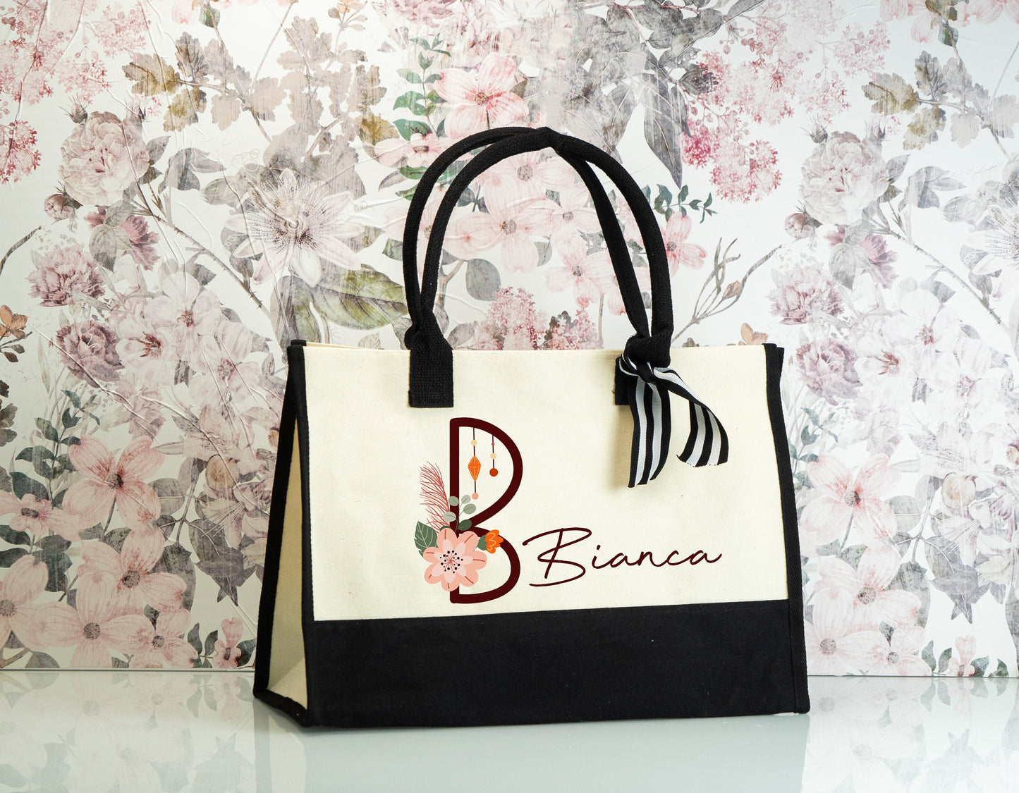 Colorful Initial and Name Gift Set, Canvas Name Tote, Personalized Frosted Glass Tumbler, Vegan Square Jewelry Box, Bridesmaid Gift Sets