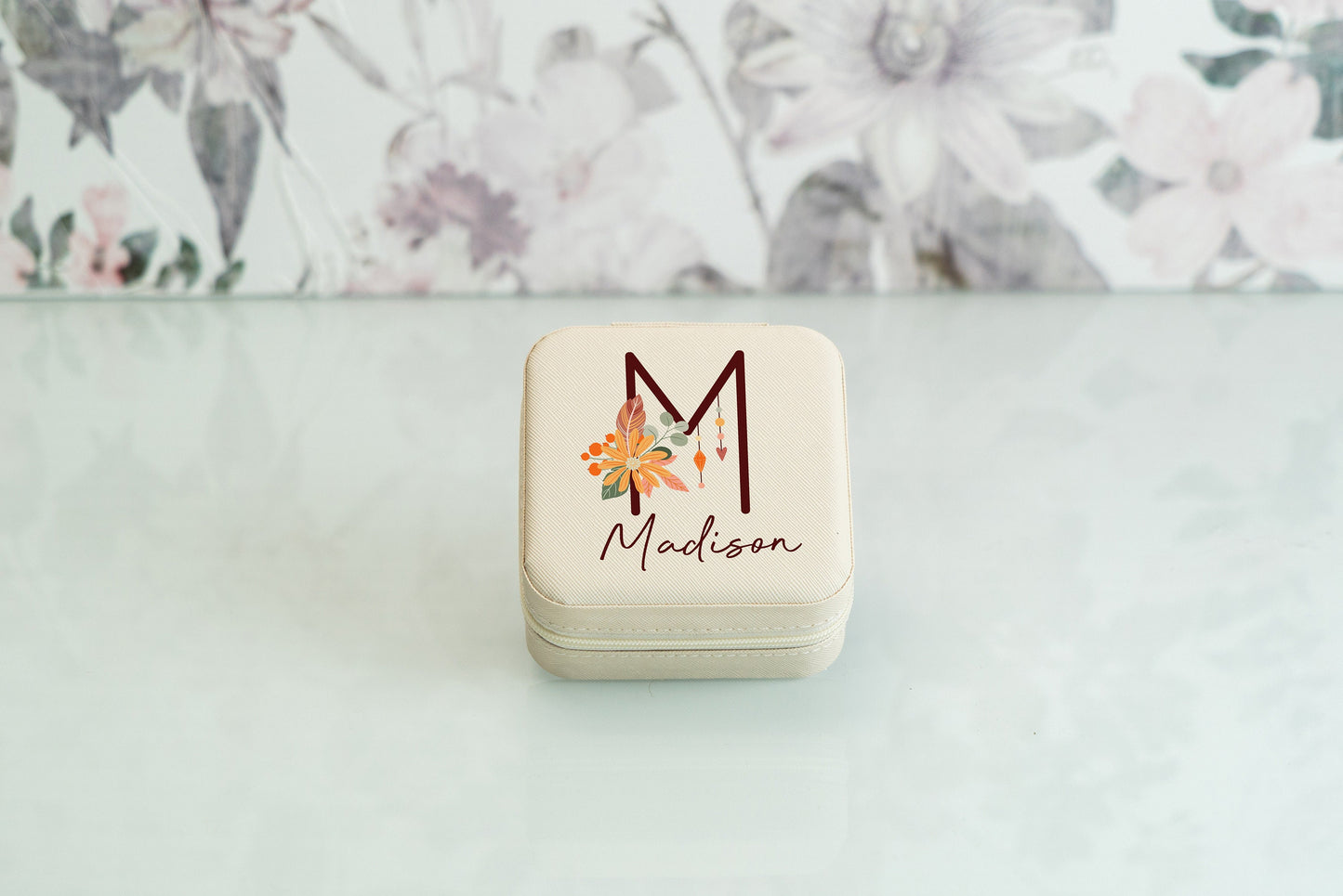 Colorful Initial and Name Gift Set, Canvas Name Tote, Personalized Frosted Glass Tumbler, Vegan Square Jewelry Box, Bridesmaid Gift Sets