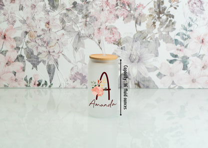 Colorful Initial and Name Gift Set, Canvas Name Tote, Personalized Frosted Glass Tumbler, Vegan Square Jewelry Box, Bridesmaid Gift Sets