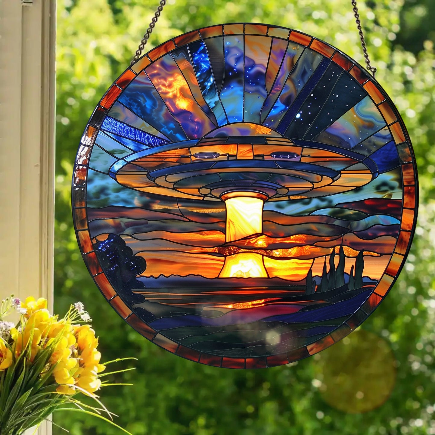 UFO: Stained Glass Style Window Hanging