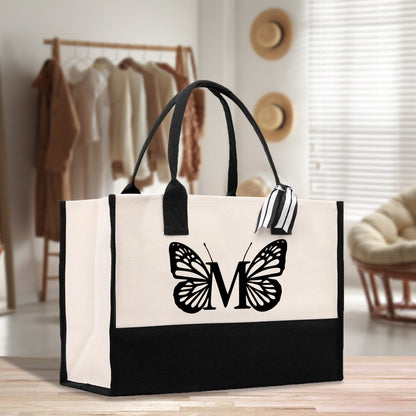 Butterfly Monogram Beach Canvas Tote Bag Initial Tote Bag Letter Tote Bag Birthday Gift Personalized Beach Tote Bag (SWT1001)