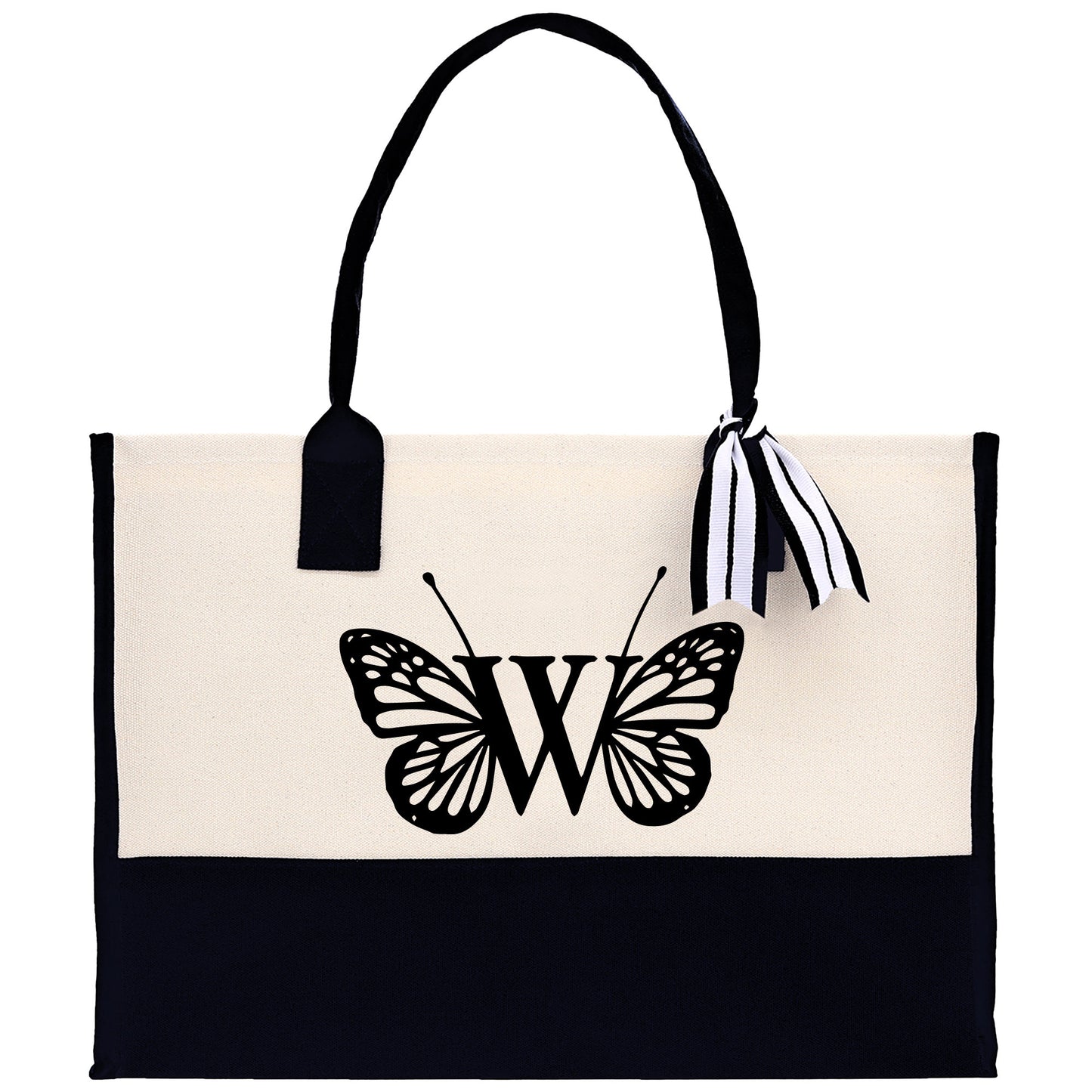 Butterfly Monogram Beach Canvas Tote Bag Initial Tote Bag Letter Tote Bag Birthday Gift Personalized Beach Tote Bag (SWT1001)