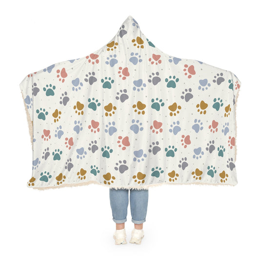 Paw Print Hooded Blanket | Dog Blanket | Wearable Blanket | Hoodie Blanket | Snuggle Blanket | Sherpa Blanket | Fleece Blanket