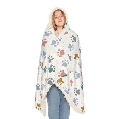 Paw Print Hooded Blanket | Dog Blanket | Wearable Blanket | Hoodie Blanket | Snuggle Blanket | Sherpa Blanket | Fleece Blanket