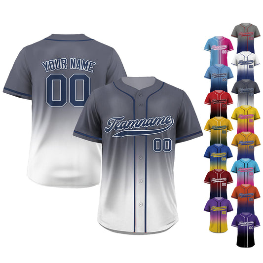 Printed White Gray Gradient Custom Baseball Jersey with Teamname Name Number, Jerseys Shirt for Men Women Youth Kid, Gifts for Baseball Fans