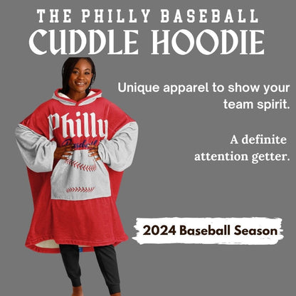 Philly Baseball Cuddle Hoodie: Red & Grey, One Size Fits All