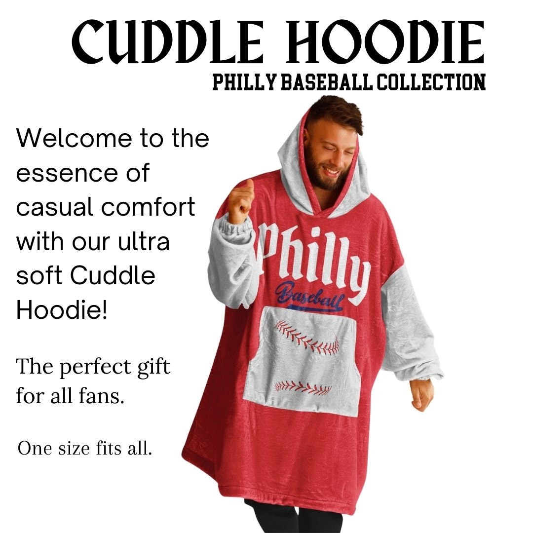 Philly Baseball Cuddle Hoodie: Red & Grey, One Size Fits All