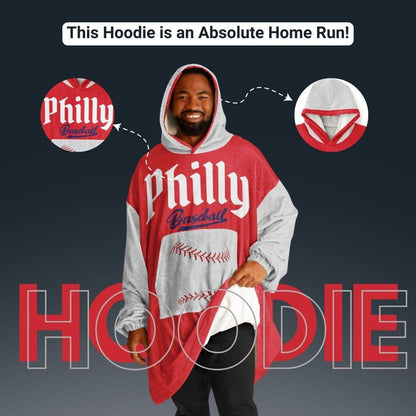 Philly Baseball Cuddle Hoodie: Red & Grey, One Size Fits All