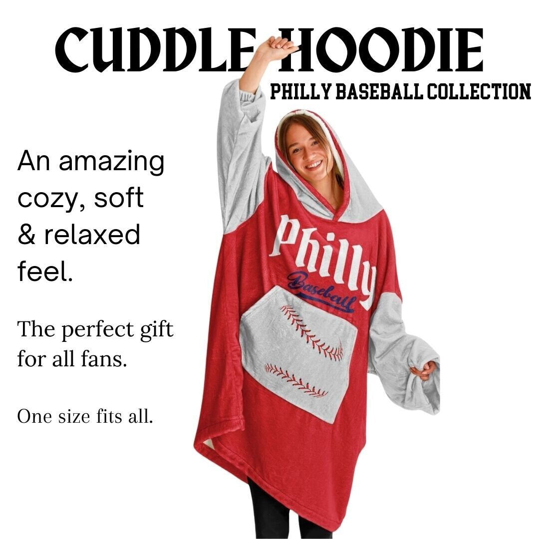 Philly Baseball Cuddle Hoodie: Red & Grey, One Size Fits All