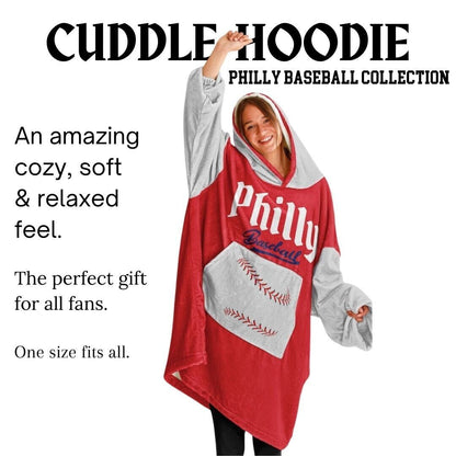 Philly Baseball Cuddle Hoodie: Red & Grey, One Size Fits All