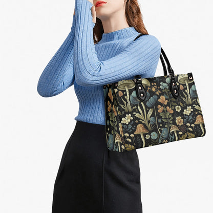 Enchanted Forest Tote. Multi-pocket PU Leather Handbag For Women, Square Vegan Leather Purse, For Mom, Versatile Handbag