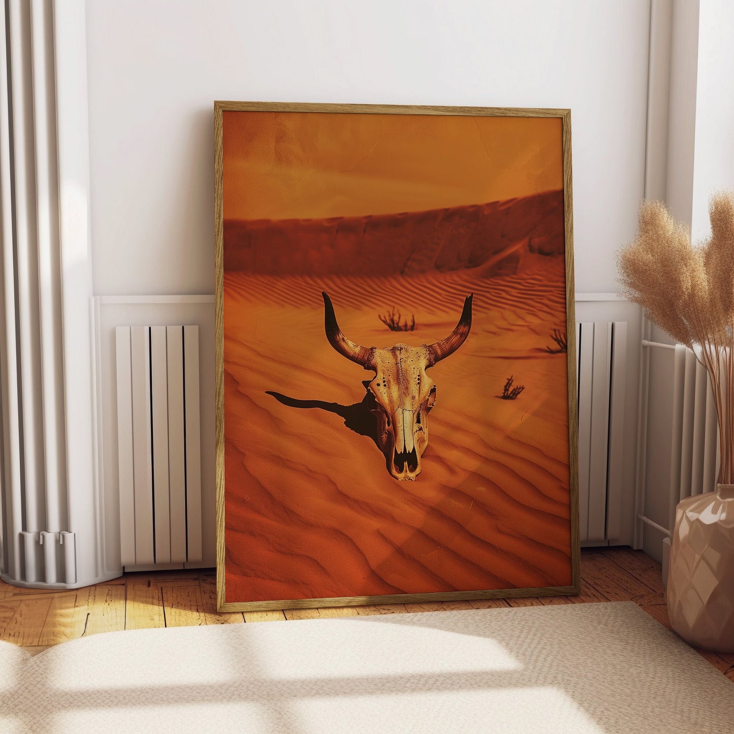Vintage Cow Skull Western Art Print Retro Cowboy Cowgirl Art Southwestern Boho Art Sonoran Desert Arizona Print Terracotta Orange Sunset