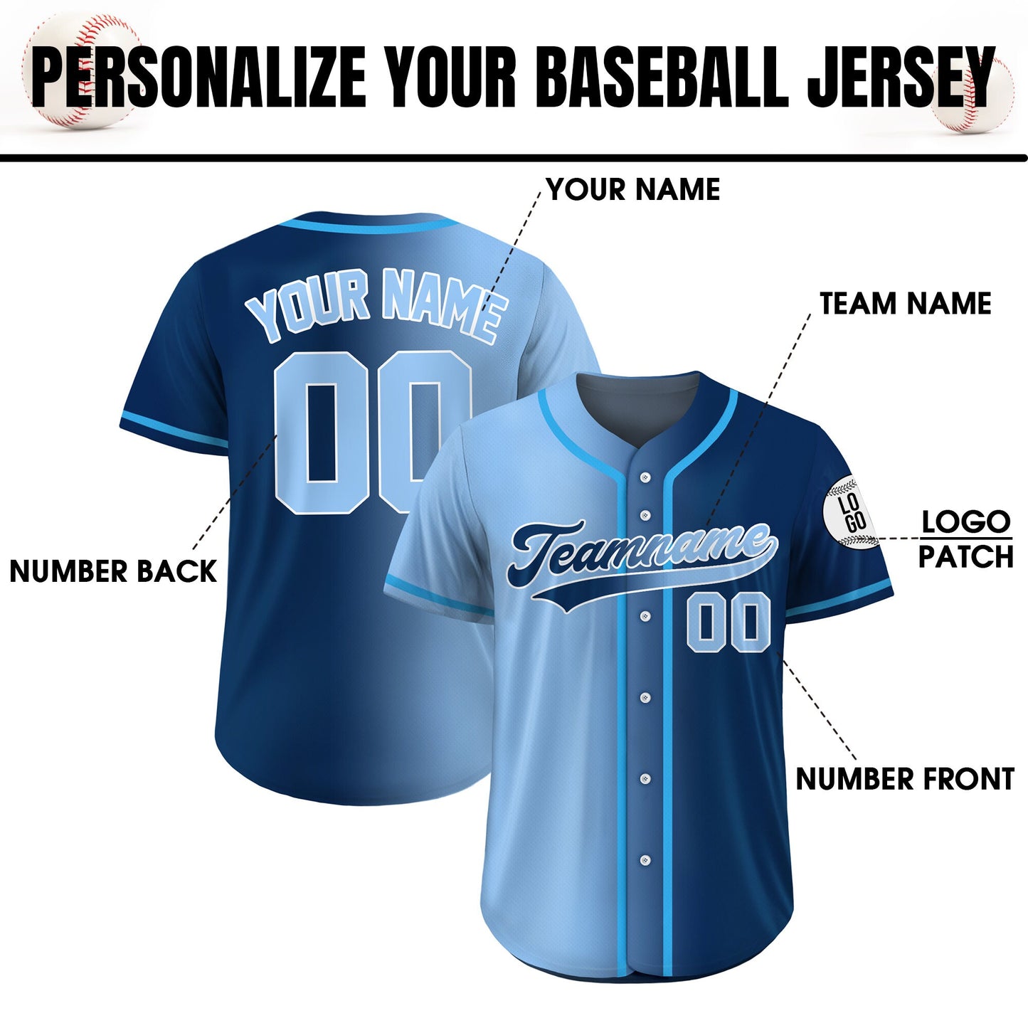 Custom Baseball Jersey Gradient with Team Name Number, Personalized Softball Jersey Shirt for Adult Youth Kid, Gift for Baseball Fans Gift