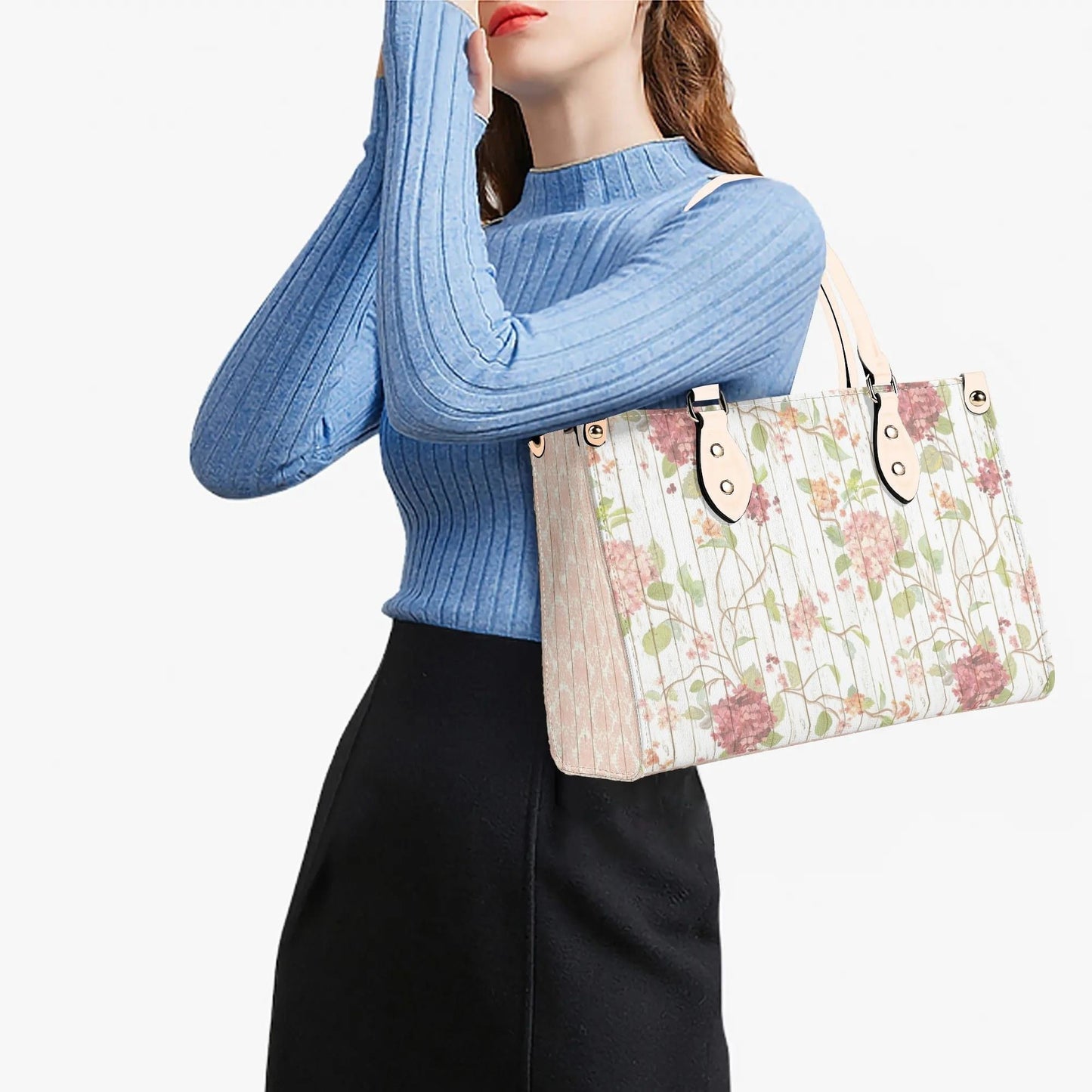 Rustic Spring Floral Tote Purse. Womans leather purse. Floral handbag. Gift for her, Gift for Friend. Leather handbag.