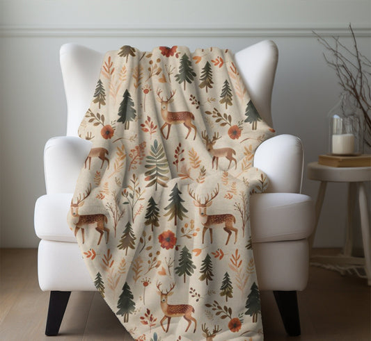 Fall Blanket Fall Home Decor Deer Throw Forest Floral Fleece Cottagecore Cover Winter Home Decor Evergreen Tree Christmas Gift Deer Lover