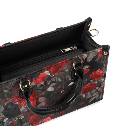 Gothic Rose Tote Handbag. Colorful Handbag, Waterproof PU Leather Tote, Top Handle Vegan Leather, Crossbody, Shoulder bag.