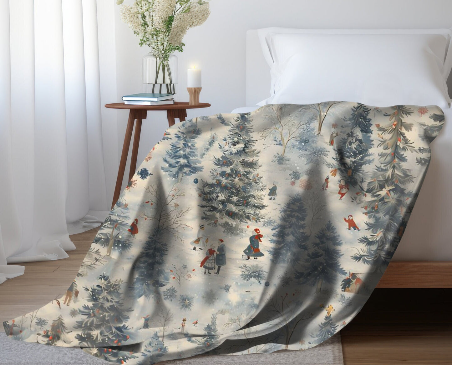 Christmas Blanket Frost Christmas Village Home Decor Blue Holiday Fleece Blanket Christmas Tree Throw Christmas Gift for Family Friend Host