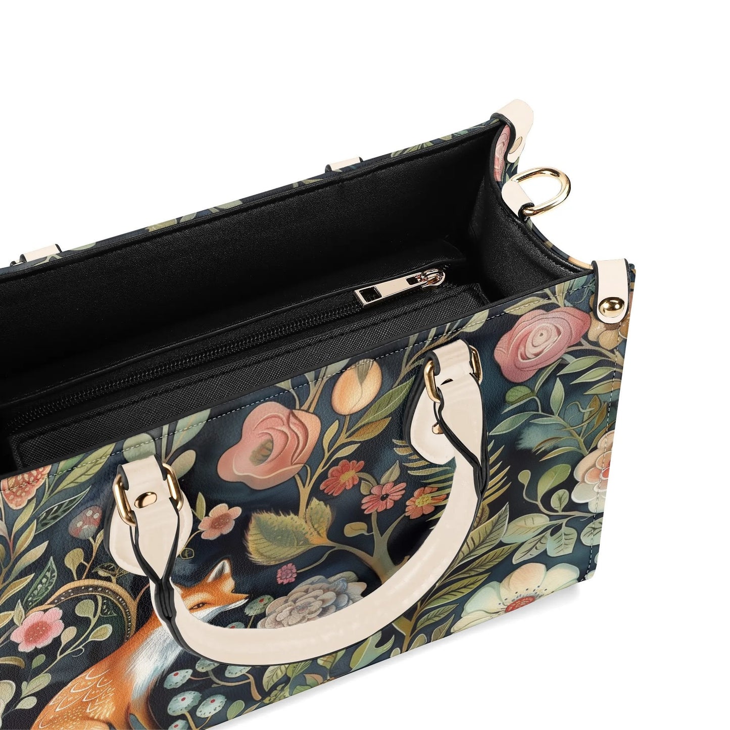 Enchanted Fox Grove Tote Handbag. Colorful Handbag, Waterproof PU Leather Tote, Top Handle Vegan Leather, Crossbody, Shoulder bag.