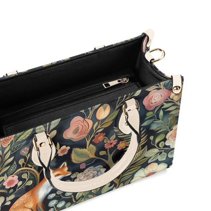 Enchanted Fox Grove Tote Handbag. Colorful Handbag, Waterproof PU Leather Tote, Top Handle Vegan Leather, Crossbody, Shoulder bag.