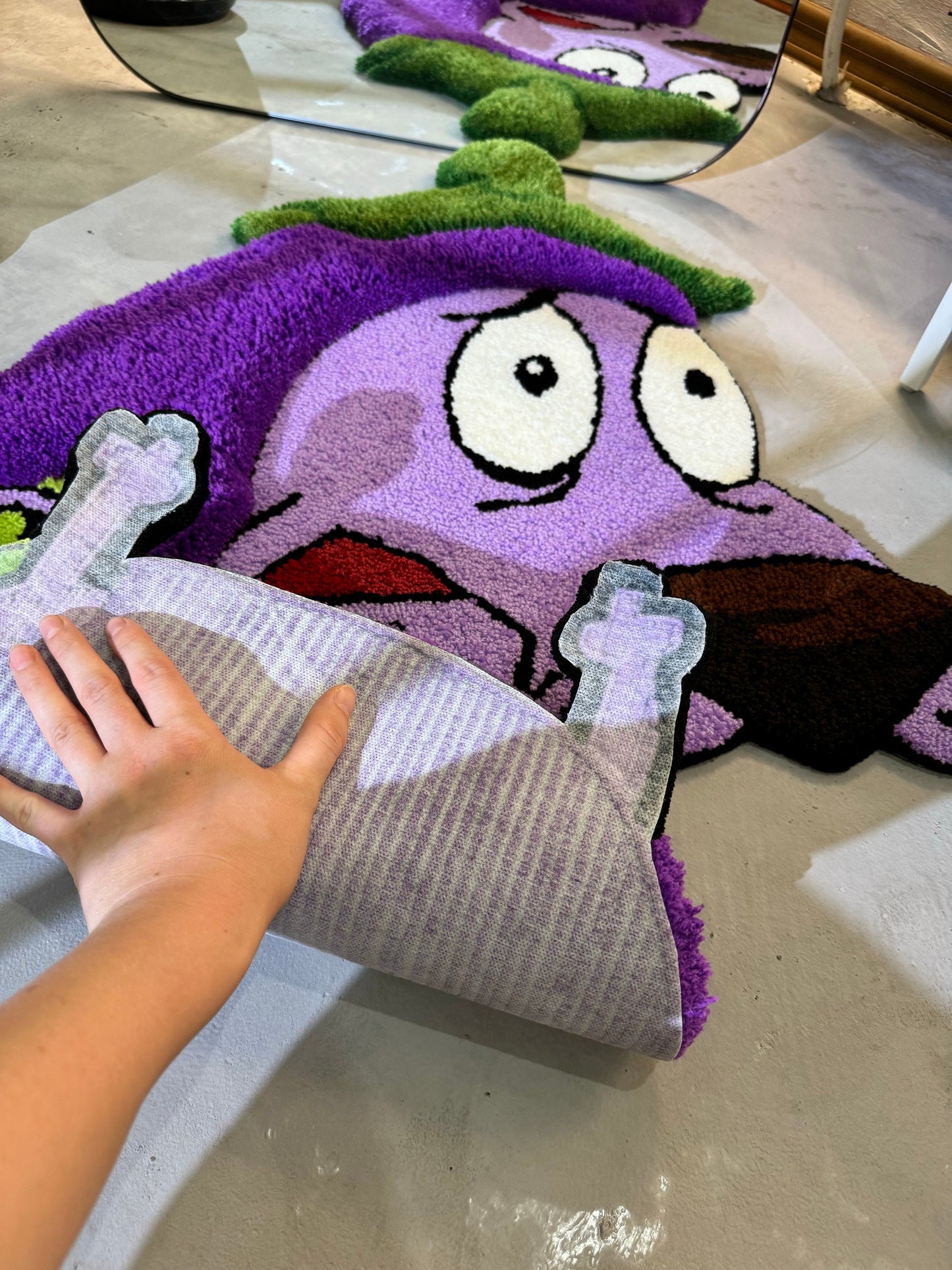 Tufted Purple Eggplant 3D Rug, Cute Cartoon Dog Rug, 3D Moss Rug, Handmade Floor art, Fluffy Tufted Rug, Yellow Rug, Flower Moss Rug