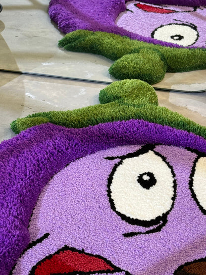 Tufted Purple Eggplant 3D Rug, Cute Cartoon Dog Rug, 3D Moss Rug, Handmade Floor art, Fluffy Tufted Rug, Yellow Rug, Flower Moss Rug