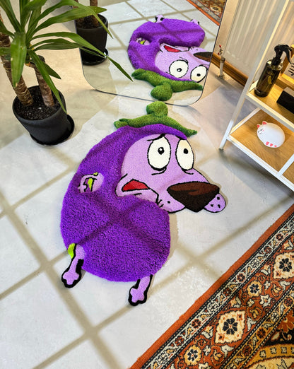 Tufted Purple Eggplant 3D Rug, Cute Cartoon Dog Rug, 3D Moss Rug, Handmade Floor art, Fluffy Tufted Rug, Yellow Rug, Flower Moss Rug