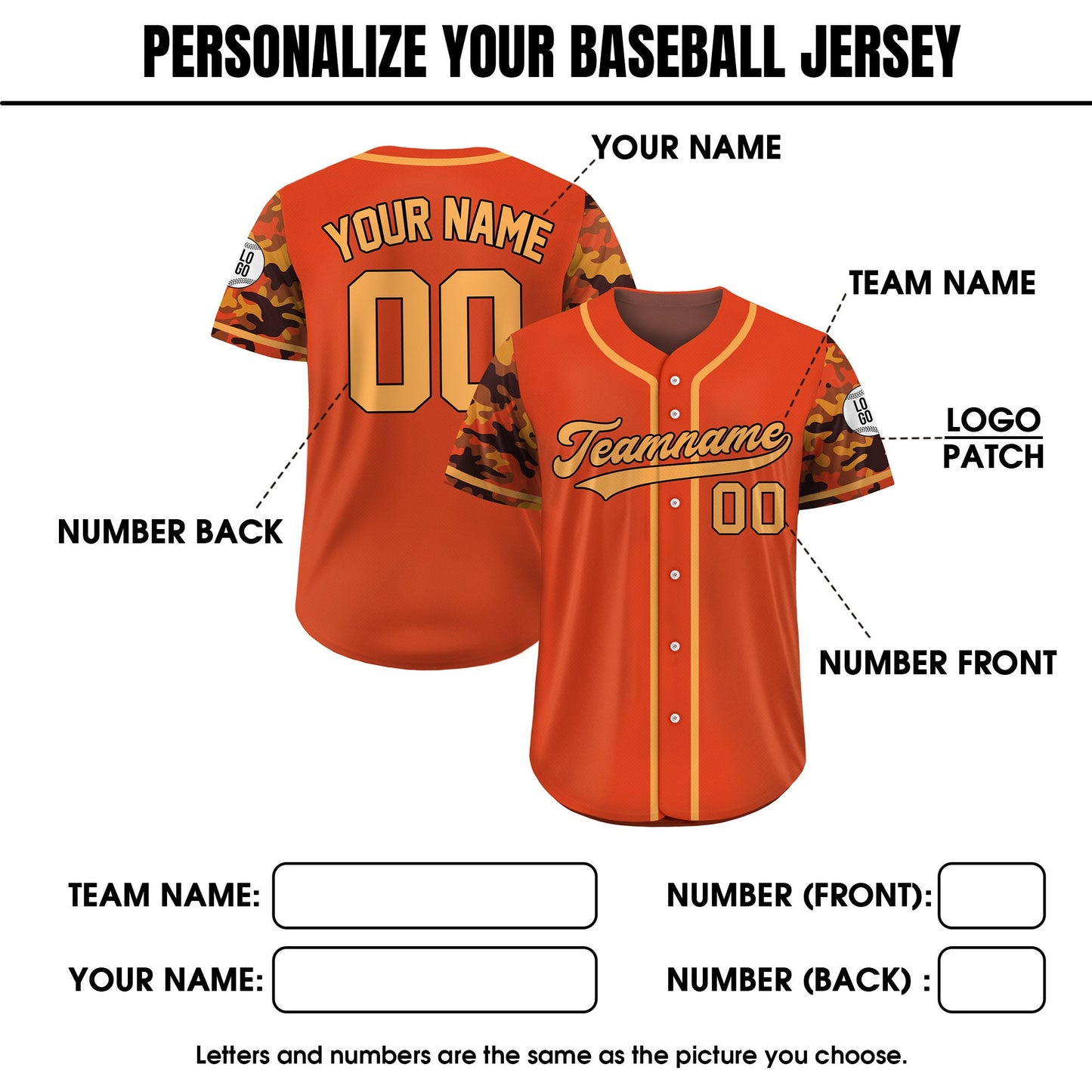 Custom Camo Baseball Jersey Custom Name Number Logo, Personalized Baseball Jersey For Adult Kid, Camouflage Baseball Jersey Uniform Orange