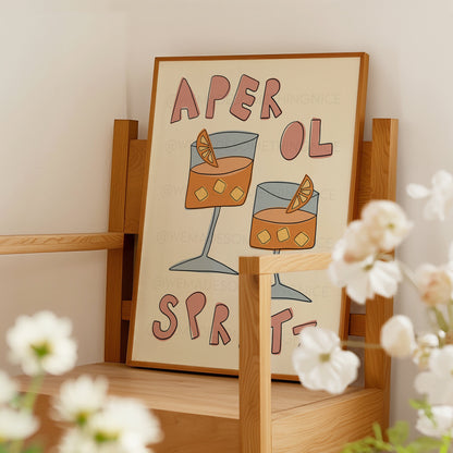 Aperol Spritz Poster, Trendy Wall Art, Apartment Decor, Retro Wall Art, Kitchen Wall Art, Pink Wall Art, Y2K Room Decor