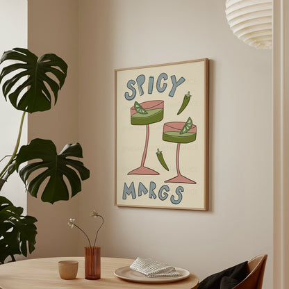 Spicy Margs Print, Trendy Wall Art, Apartment Decor, Retro Wall Art, Kitchen Wall Art, Pink Wall Art, Y2K Room Decor