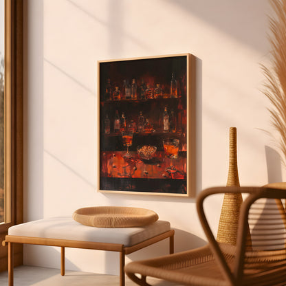 Gloomy Bar Print for Bar Abstract Painting Dark Color Alcohol and Bar Peanut Scene Poster Matisse Styled Artwork