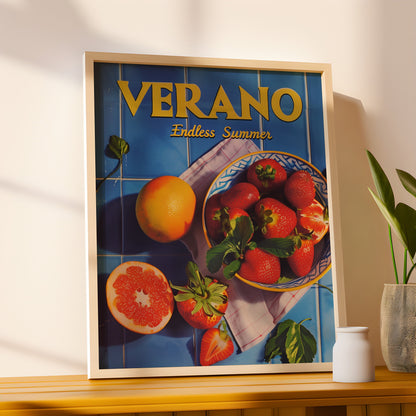 Vintage Verano Poster Print for Kitchen Endless Summer Art for Beach House Poster Retro Psychedelic Trippy Illustration