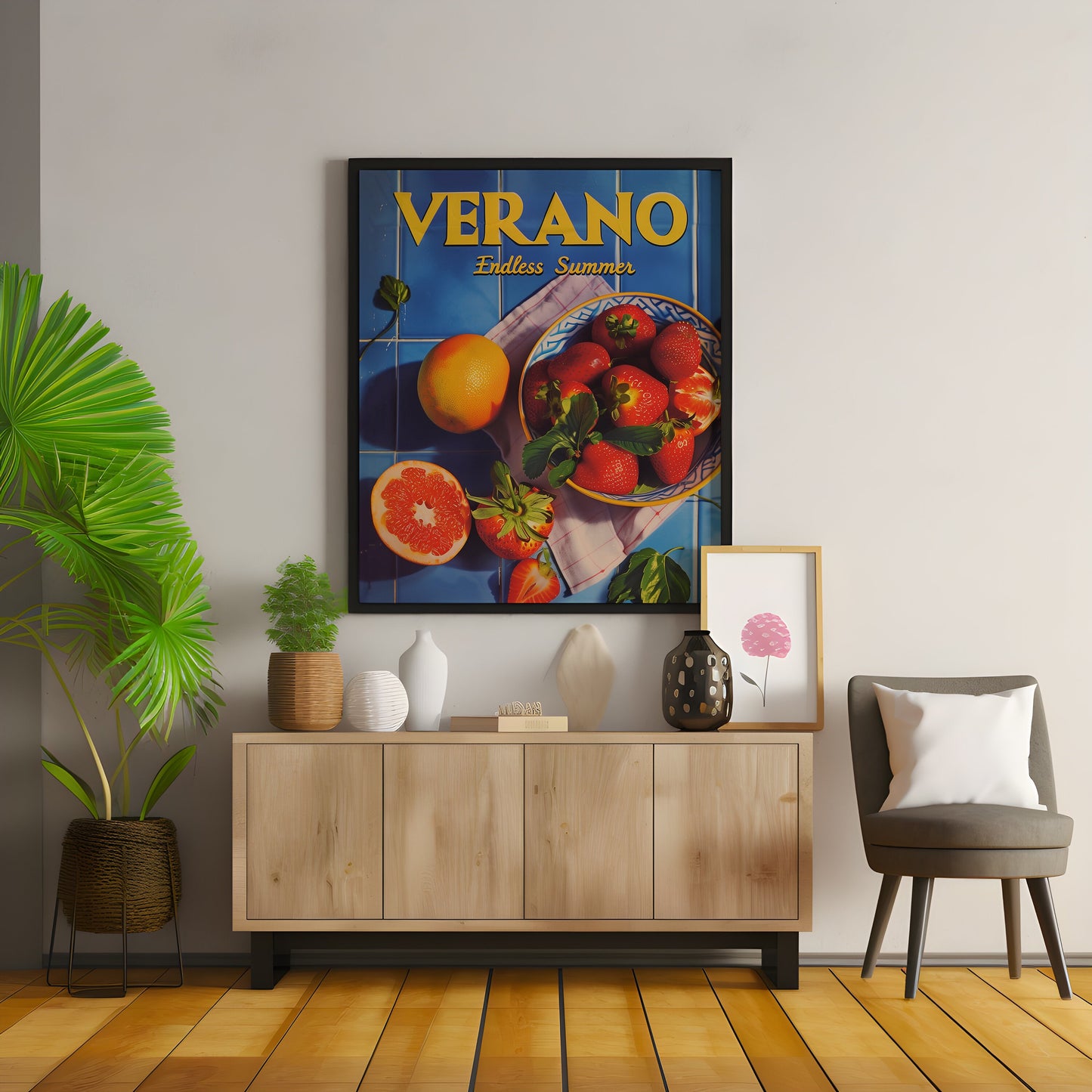 Vintage Verano Poster Print for Kitchen Endless Summer Art for Beach House Poster Retro Psychedelic Trippy Illustration