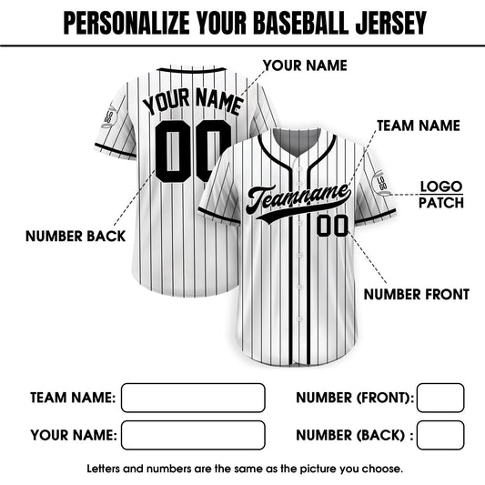 Custom Team Name Number Baseball Jersey Pinstripe, Custom Baseball Jersey for Men Women Youth Kid, Personalized Pinstripe Jersey Black White