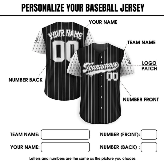 Custom Team Name Number Baseball Jersey Pinstripe, Custom Baseball Jersey for Men Women Youth Kid, Personalized Pinstripe Jersey Black White