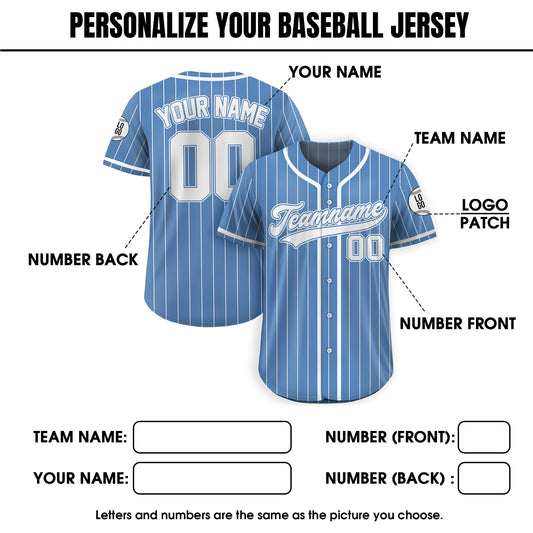 Custom Team Name Number Baseball Jersey Pinstripe, Custom Baseball Jersey for Men Women Youth Kid, Personalized Pinstripe Jersey Blue White