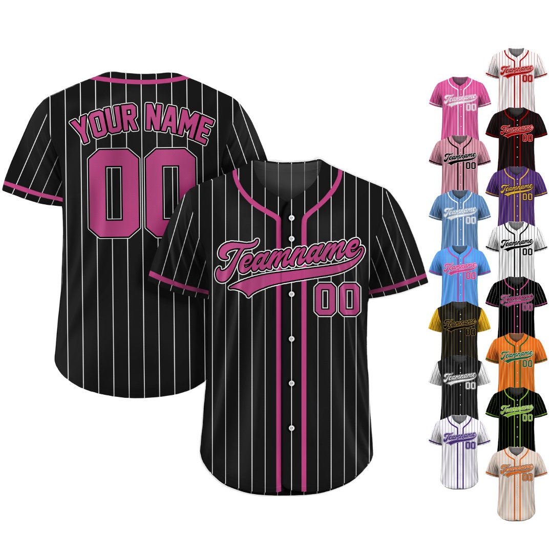Custom Team Name Number Baseball Jersey Pinstripe, Custom Baseball Jersey for Men Women Youth Kid, Personalized Pinstripe Jersey Pink Black