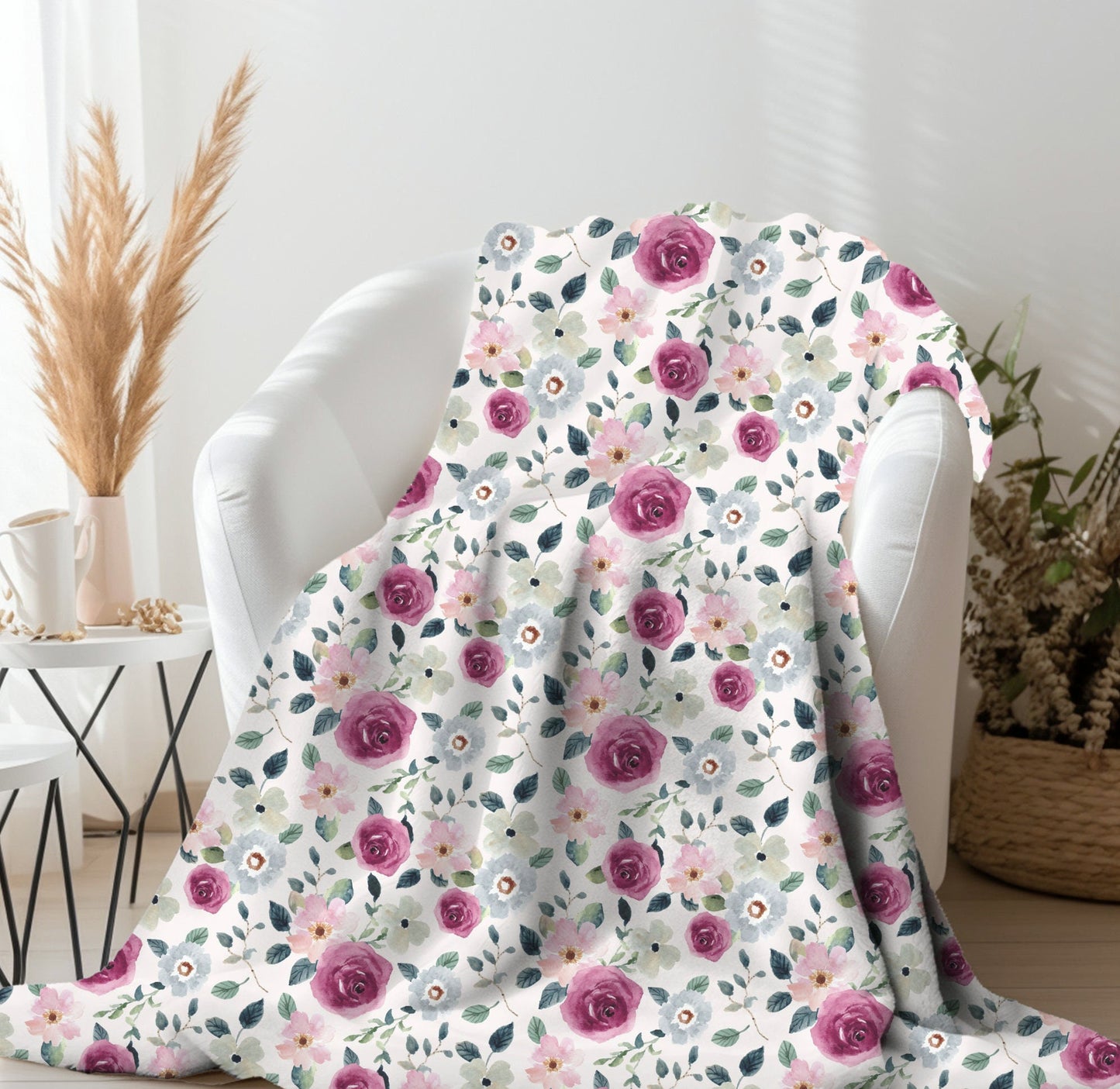 Pink Floral Throw Blanket, Pink Rose Blanket, Gift for Gardeners, Floral Home Decor, Pink Floral Bedding, Pink Flower Bedspread Botanical