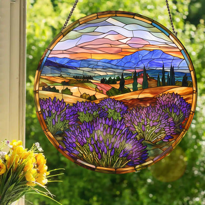 Lavender Fields: Stained Glass Style Window Hanging