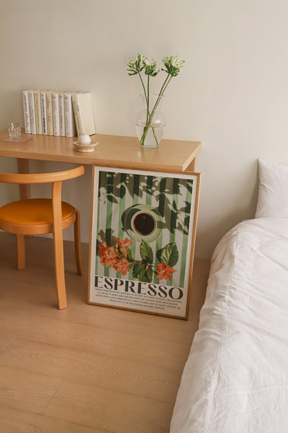 Espresso Coffee Print, Retro Vintage Kitchen Poster, Italian Coffee Art, Aesthetic Coffee Poster, Coffee Cup On Table, Cafe Art, 70s 80s 90s