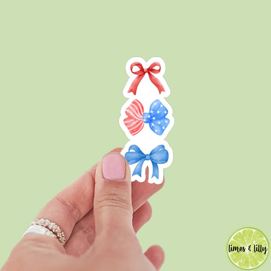 Coquette Patriotic Bow Stacked Sticker | USA stickers | America | book lover | book stickers | kindle stickers | trendy stickers |Patriotism