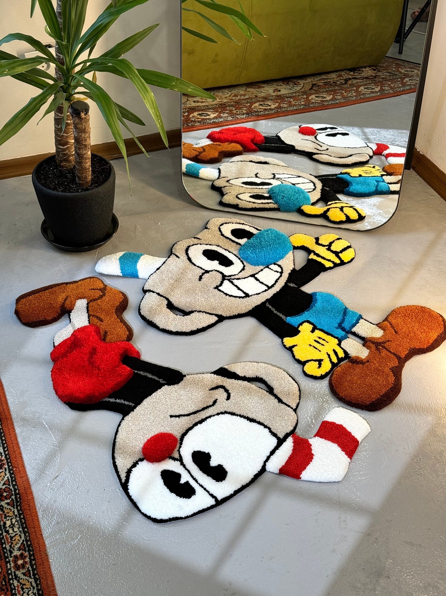 Couple Tufted Characters 3D Rug, Cute Cups Rug, Stylish Rug, Handmade floor art, Fluffy tufted Rug, Videogame rug