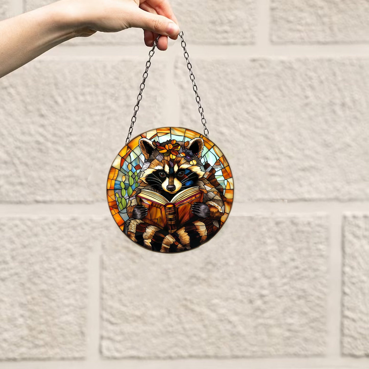 Racoon ACRYLIC Window Hanging, Racoon Reads Book Window Hanging Art Decoration, Bookish home decor, Gift for her, Book lover gift, Pet Owner
